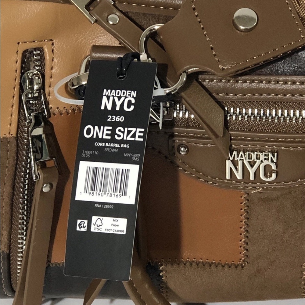 Madden NYC Women's Core Barrel Bag Brown Crossbody Zipper Pouch - Picture 7 of 7